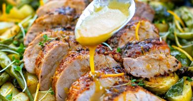 Roasted pork tenderloin with orange maple glaze and vegetables